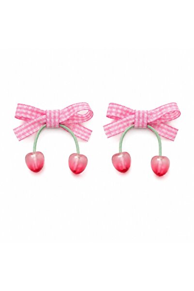 Nat's Accessories 2’li Kız Çocuk Kiraz Figürlü Fiyonklu Çıt Çıt Toka Pembe Ek...