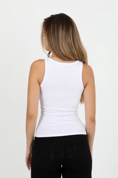 HDM Women's Ribbed Thick Strap Basic White Athlete Blouse - H6159