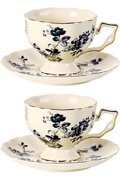 GENERAL Tea Cups and Saucers Set of 2 Pieces 6.8oz Stylish Espresso Coffee Po...
