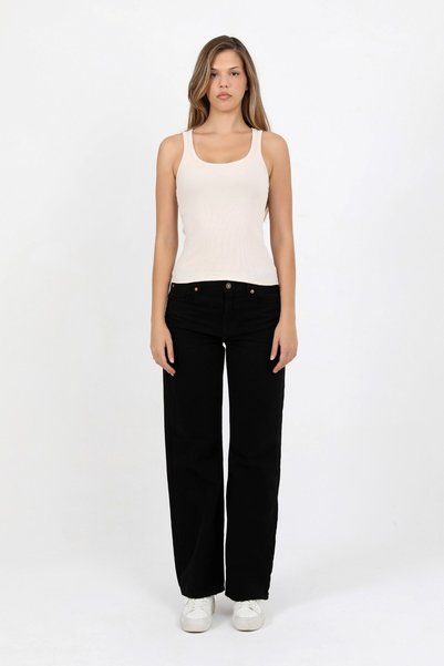 HDM Women's Ribbed Thick Strap Basic Ivory Athlete Blouse - H6159