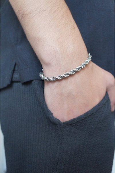 asd accessory Twisted Chain 5mm Thick Silver Color Model Unisex (Women/Men) Steel Bracelet/ 18+4cm