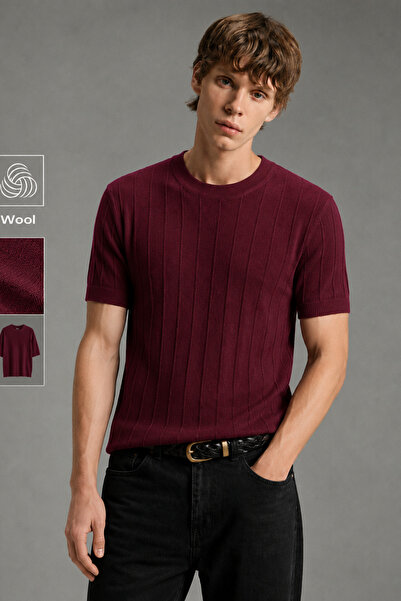 Tarz Cool Men's Striped Knitwear T-Shirt Crew Neck Slim Fit Short Sleeve
