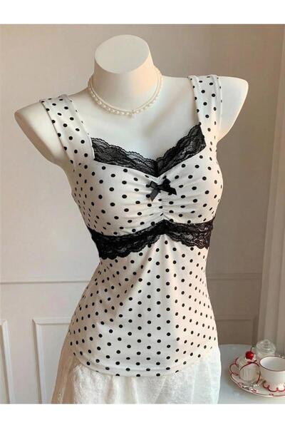 İsra Ayyıldız Moonstar Collection Coguette Lolita Kalın Askılı Puantiyeli Dan...