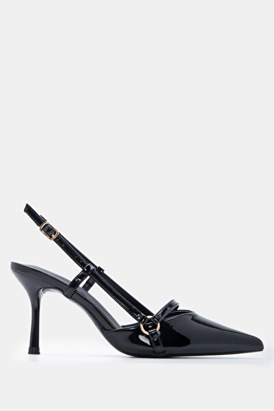 Luigi Μυτερές γόβες slingback με διακοσμητικό λουράκι - Μαύρο λουστρίνι - 38