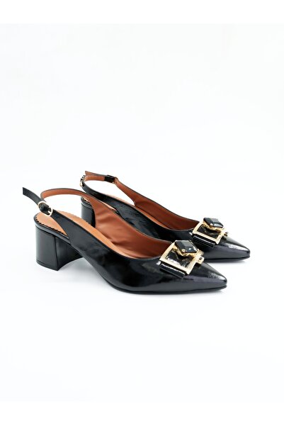 Tenau Women's Genuine Leather Classic Heeled Shoes Black Patent Leather