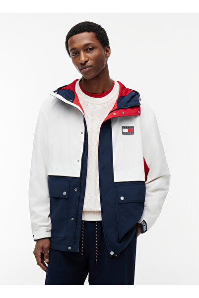Tommy Jeans Lacivert-Beyaz Erkek Kapüşonlu Relaxed Logo Baskılı Mont DM0DM232...