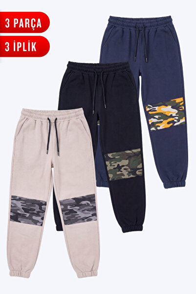 FYK KİDS 3-Pack Boys' 3 Thread Camouflage Knee Detailed Double Pocket Lace-Up...