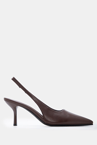 Luigi Μυτερές Γόβες Slingback με Λάστιχο - Σκούρο Καφέ - 38