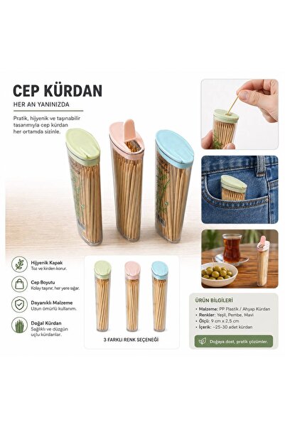 Livonelli Kürdan, Slim Kürdan, Cep Kürdan, İnce kürdan Bambu kürdan 1 paket t...
