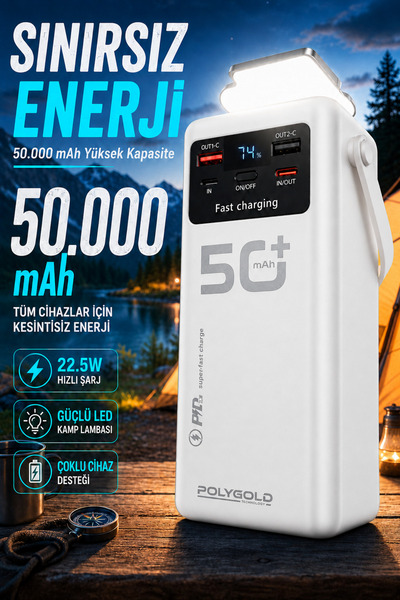 Zineets 50.000 Mah 22,5W PD Hızlı Kablolu Kamp Lambası Outdoor Serisi Powerba...