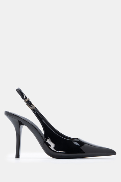 Luigi Μυτερές γόβες slingback με αγκράφα - Μαύρο λουστρίνι - 37