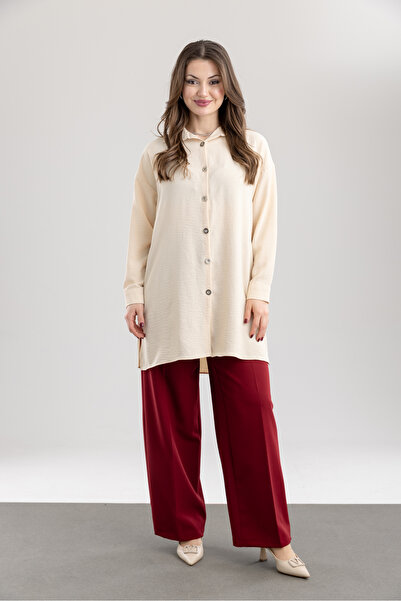 TUĞBA ERGÜL Women's Basic Buttoned Shirt Collar Ayrobin Tunic