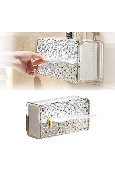 GENERAL Transparent Acrylic Square Tissue Box with Hooks, No Punching, Self-A...