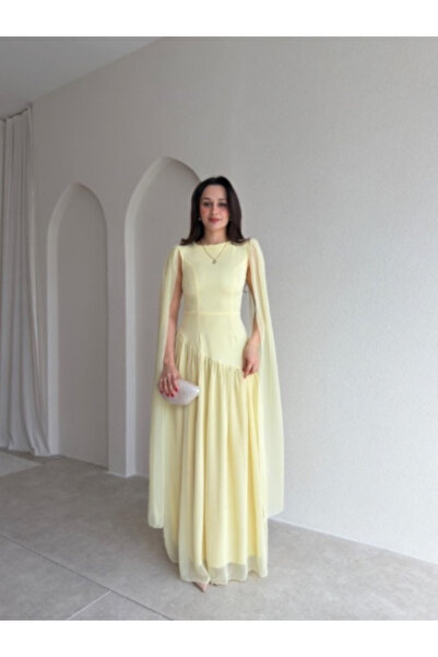 FLOWERİNG Rochie galbenă de damă cu mâneci tip pelerină
