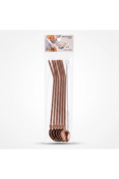 Livenda 6-Piece Straw and Spoon Set - Bronze - Straw Cleaning Brush