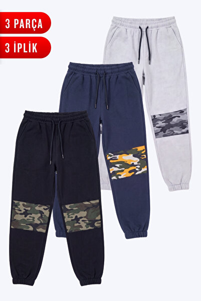 FYK KİDS 3-Pack Boys' 3 Thread Camouflage Knee Detailed Double Pocket Lace-Up...