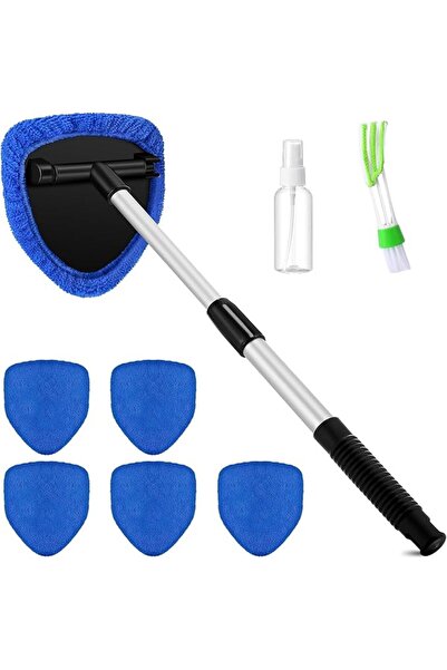 Idrese Car Windshield Cleaning Tool with Extendable Handle and 4 Reusable Mic...