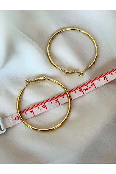 Halka Gold 4cm Çapında Çelik Küpe