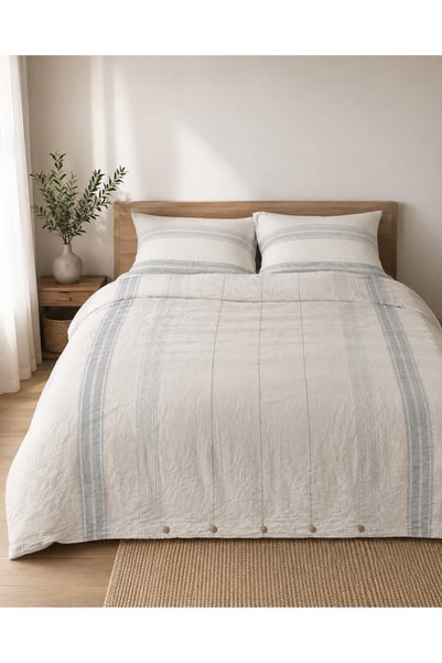 Lorenzella 100% Cotton Muslin Double Duvet Cover Set - Non-Ironing, Anti-Sweat, Striped Bohemian 4-Piece Set