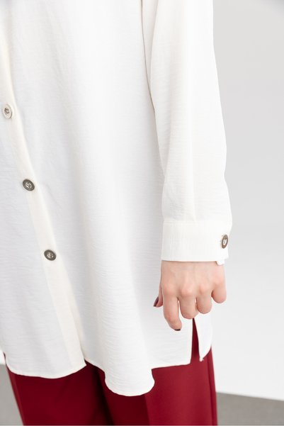 TUĞBA ERGÜL Women's Basic Buttoned Shirt Collar Ayrobin Tunic