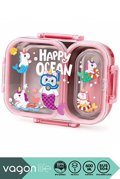 Vagonlife Bento 600ml Yeni Lunchbox Serisi Sevimli Desenli Tek Katlı 2 Bölmel...