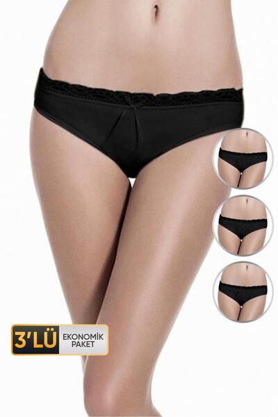 Çift Kaplan Women's Lace Black Panties 609 Economical Pack of 3
