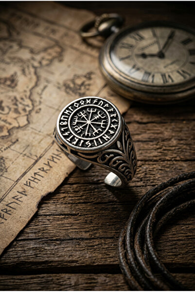 Begondio Viking Pusulası Vegvisir Runik Sembollü Özel Tasarım Maskülen Ayarla...