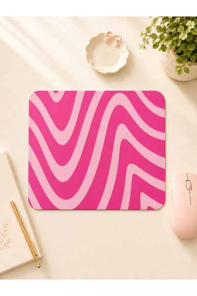 Pranvera Dikdörtgen Mousepad Pembe Çizgi Desenli Kaymaz Tabanlı-19x23 cm DTF ...