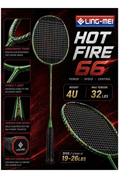 LING-MEI Hot Fire 66 Aerodynamic Strung Badminton Racket – Lightweight, Durab...