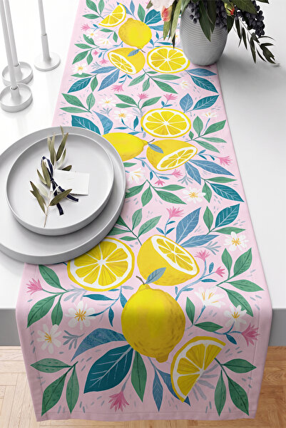 Realhomes Lemon Slices and Leaf Pattern 40X140Cm Digital Printed Runner Decor...