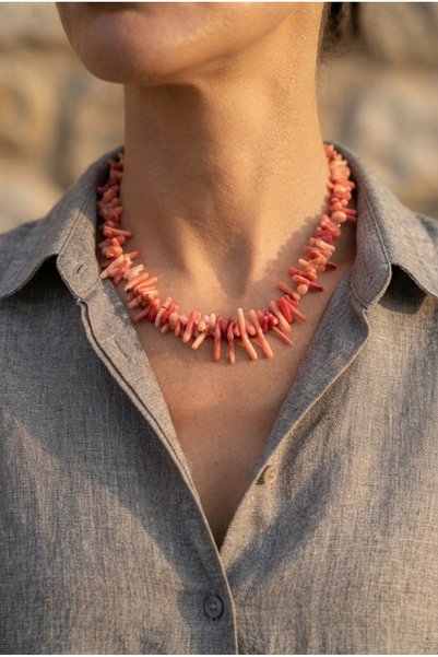 ZGNOVA Handmade Pink Branched Coral Natural Stone Special Design Necklace