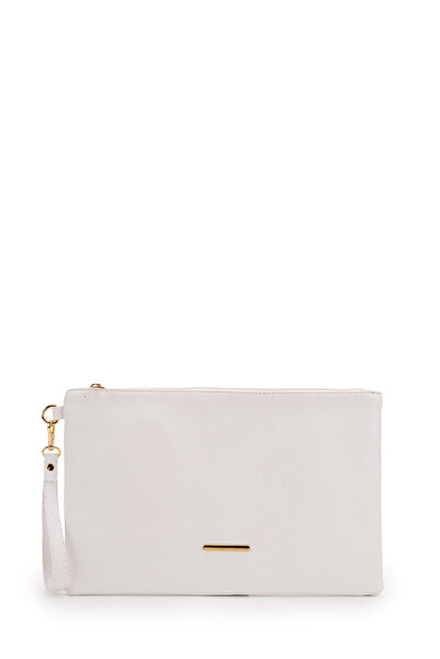 minebag Wrist Strap Metal Detailed Clutch Women's Bag Madame Faux Leather White