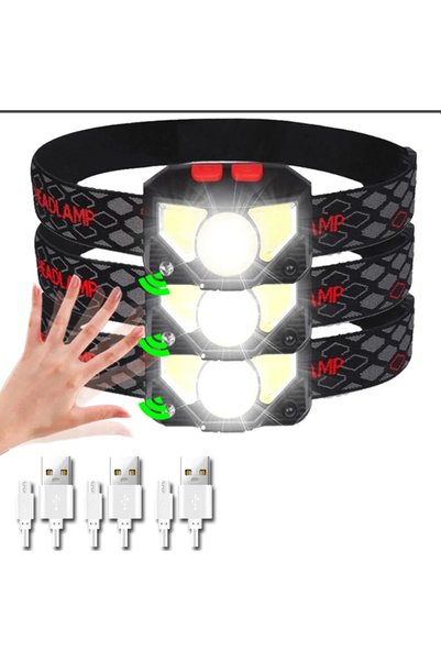 choice2 Heinast 3pcs Powerful LED Sensor Headlamp USB Rechargeable Headlight ...