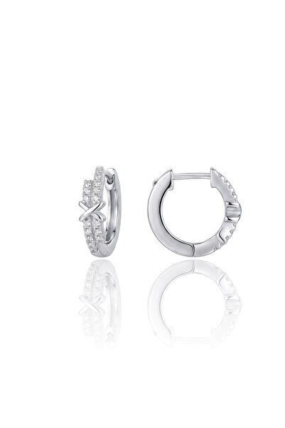 Söğütlü Silver 925 Ayar Gümüş Çapraz Bantlı Taşlı Halka Küpe - Zirkon Huggie ...