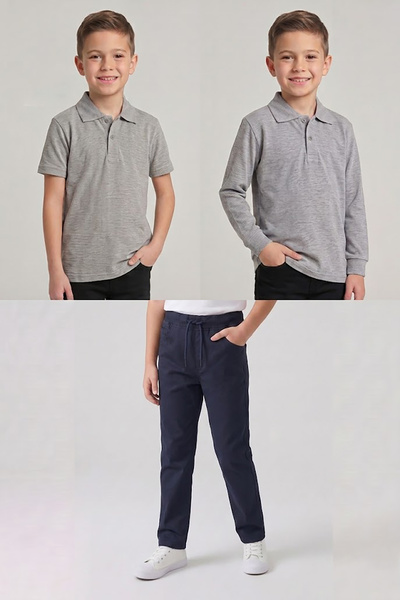 nacar çarşı Boys' School Gray Long and Short Sleeve Polo Collar T-Shirt Navy ...