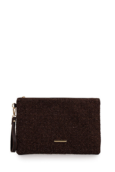 minebag Wrist Strap Metal Detailed Clutch Women's Bag Madame Straw Brown