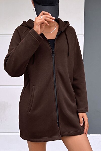 Mood Lab KAPŞONLU FERMUARLI UZUN KALIN OVERSIZE ÖRME HIRKA SWEATSHIRT