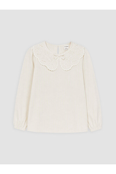 LC Waikiki Baby Collar Embroidered Long Sleeve Girls' T-Shirt