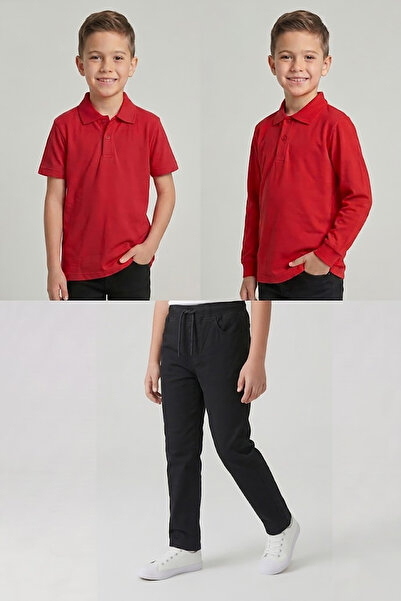 nacar çarşı Boys' School Red Long and Short Sleeve Polo Collar T-Shirt Black ...