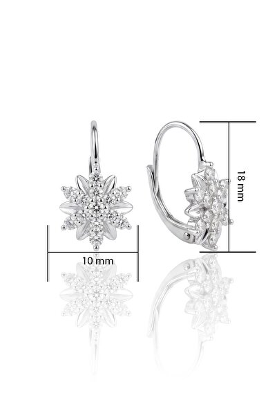 Söğütlü Silver 925 Ayar Gümüş Küpe Rodyumlu Zirkon Taşlı Kar Tanesi Küpe - Fransız Kilit Çengelli Kadın Küpe SGTL13
