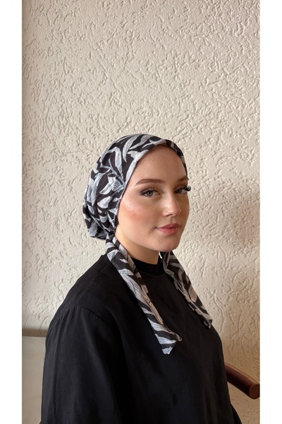 Anatolye Gray Black Branch Pattern Bamboo Scarf Bonnet