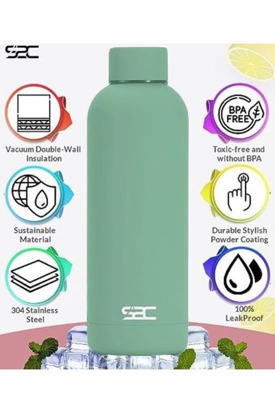 S2C Stainless Steel Water Bottle, 500 Ml, Green – Double Wall Insulated
