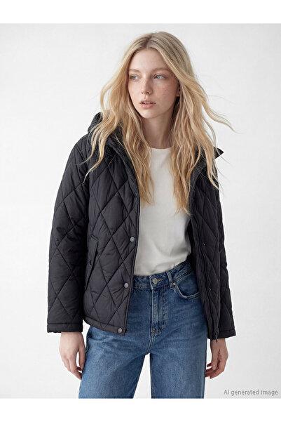 LC Waikiki Xside Black Hooded Quilted Women's Puffer Jacket