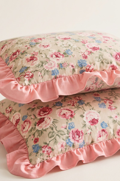 Attolya Pillowcase 2Pcs Ruffled 100% Quality Cotton Bedding Set with Convenie...