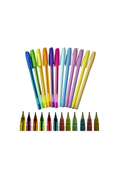 tüftürük 12 Color Ballpoint Pen Set 6 Pastel Colors 6 Neon Colors