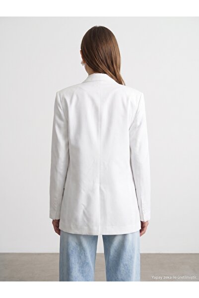 Dilvin 60815 Lyocell Karışımlı Blazer Ceket-Beyaz