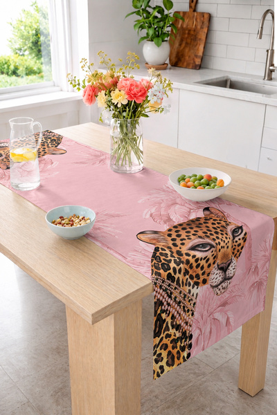 Realhomes Leopard and Leaf Patterned 40X140Cm Digital Printed Runner Decorati...
