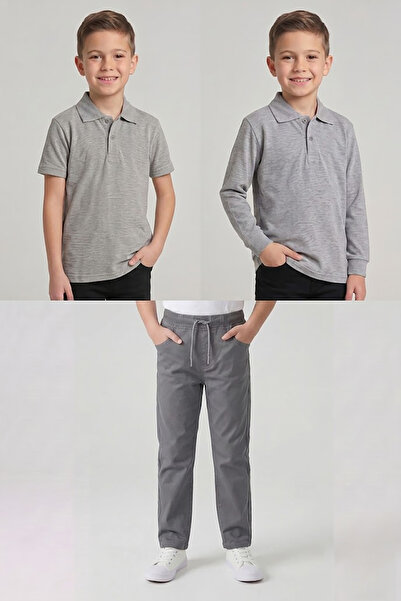 nacar çarşı Boys' School Gray Long and Short Sleeve Polo Collar T-Shirt Gray ...
