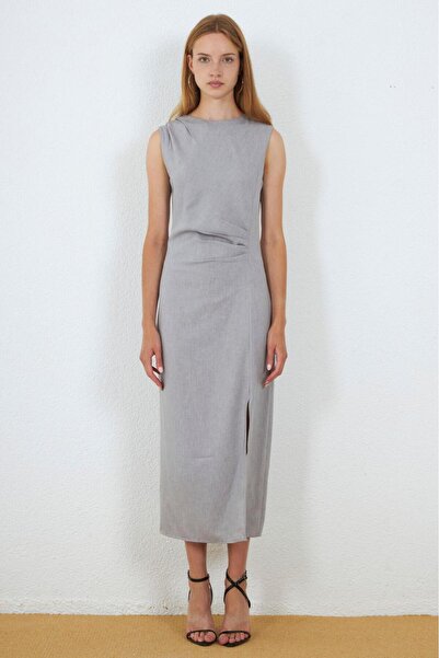 MY GRS Crew Neck Zero Sleeve Poly Viscose Dress with Side Slits