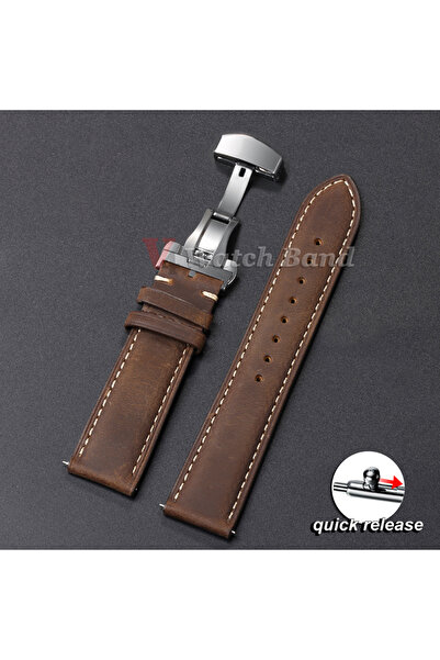 Choice 22mm DarkBrown-Silver Genuine Calfskin Leather Watchband for Business ...